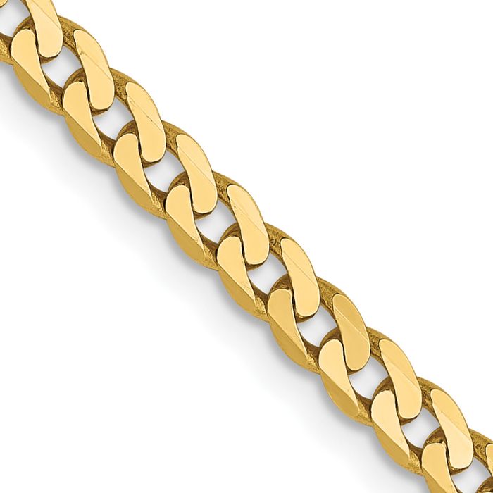 14K Solid Yellow Gold 2.9mm Curb Link Chain Necklace