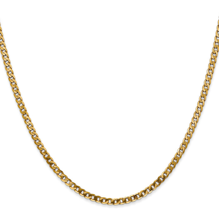 14K Solid Yellow Gold 2.9mm Curb Link Chain Necklace