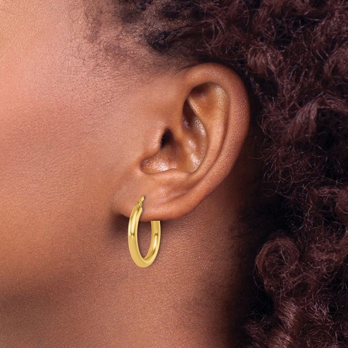 14K Solid Yellow Gold 2.9x21.5mm Round Tube Medium Hoop Earrings