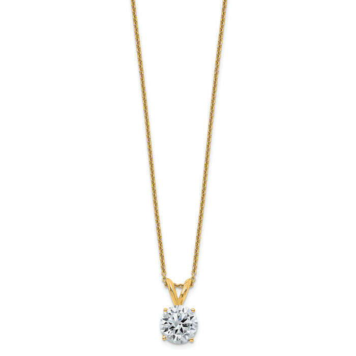 14K Solid Yellow Gold 8mm Round Moissanite Solitaire Chain Necklace