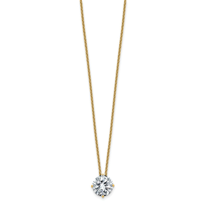 14K Solid Yellow Gold 8mm Round Moissanite Solitaire Chain Necklace