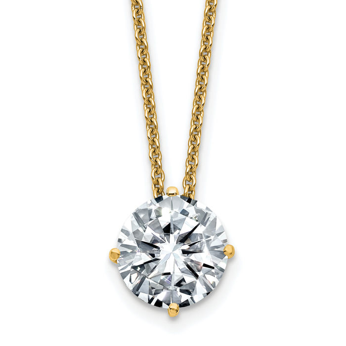 14K Solid Yellow Gold 8mm Round Moissanite Solitaire Chain Necklace