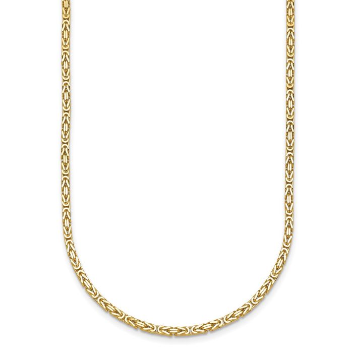 14K Solid Yellow Gold 2mm Byzantine Chain Necklace Viking