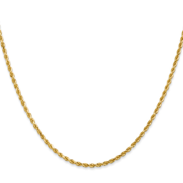 14K Solid Yellow Gold 2mm Rope Chain Twisted Link Necklace