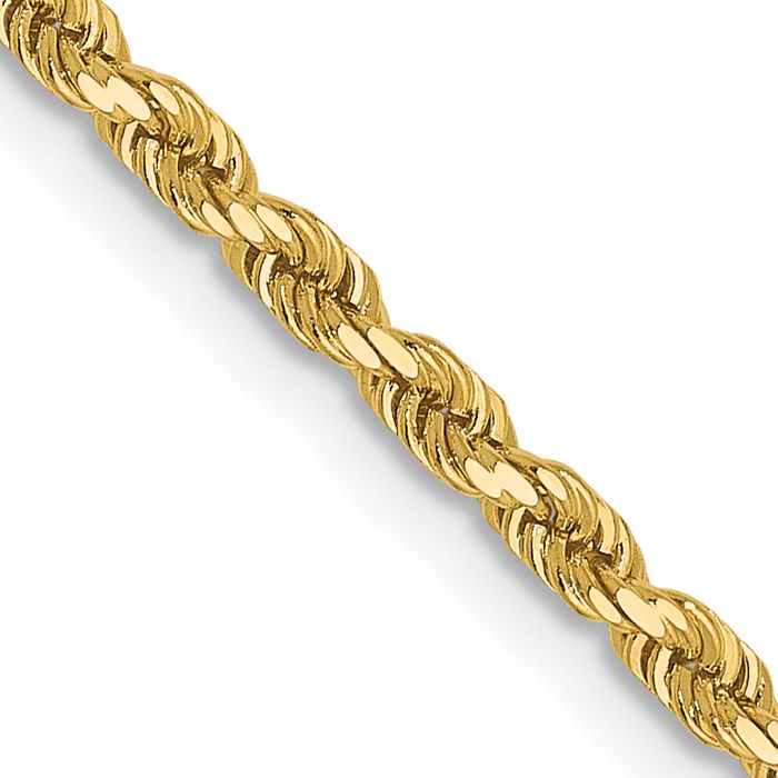 14K Solid Yellow Gold 2mm Rope Chain Twisted Link Necklace