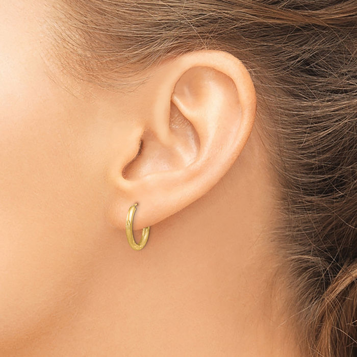 14K Solid Yellow Gold 2mm Endless Round Huggie Small Hoop Earrings