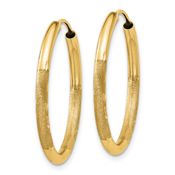 14K Solid Yellow Gold 2mm Endless Round Medium Hoop Earrings