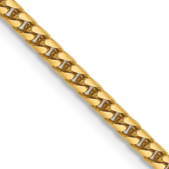 14K Solid Yellow Gold 2mm Franco Link Chain Necklace