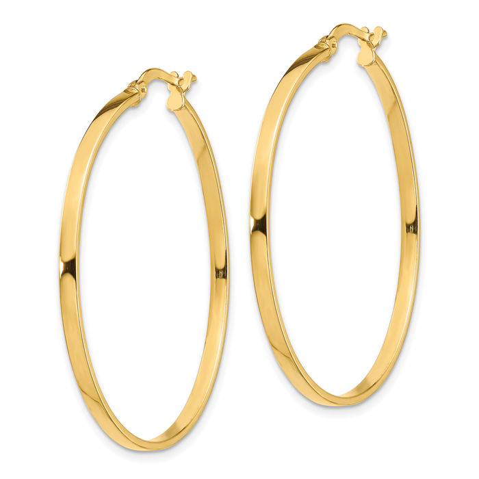 14K Solid Yellow Gold 2mm Round Medium Hoop Earrings