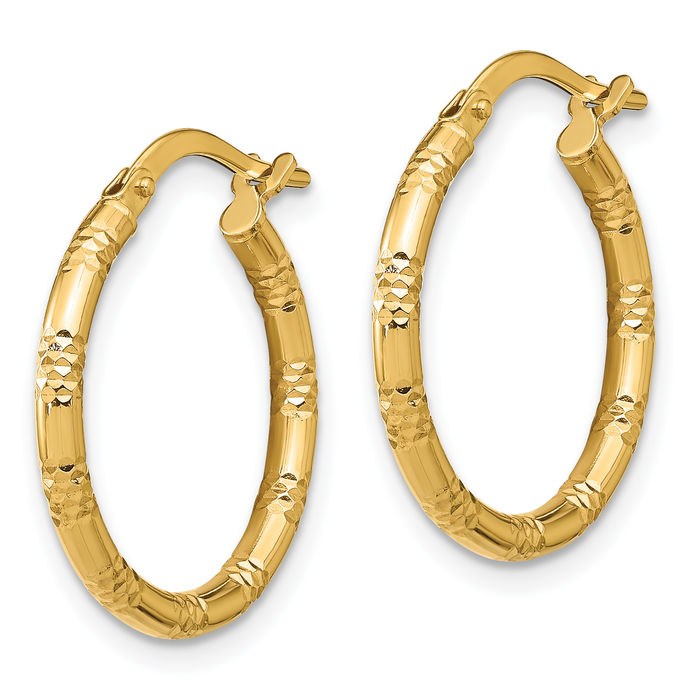 14K Solid Yellow Gold 2mm Round Medium Hoop Earrings