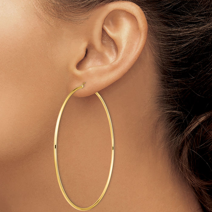 14K Solid Yellow Gold Round Tube Extra Large Hoop Earrings