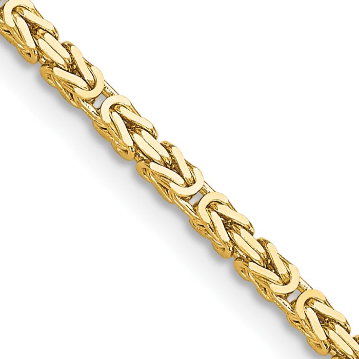 14K Solid Yellow Gold 2mm Byzantine Link Chain Necklace