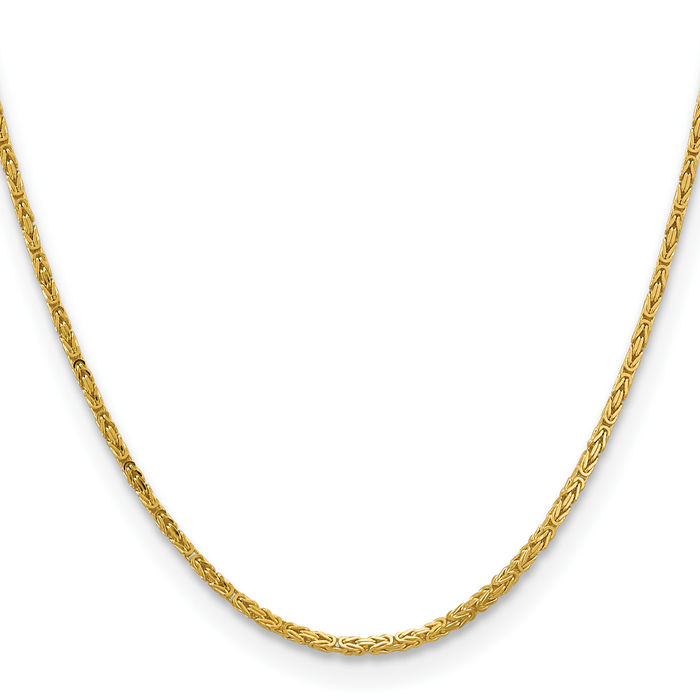 14K Solid Yellow Gold 2mm Byzantine Link Chain Necklace