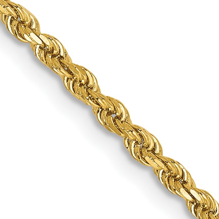 14K Solid Yellow Gold 2mm Rope Chain Twisted Link Necklace