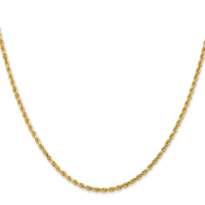 14K Solid Yellow Gold 2mm Rope Chain Twisted Link Necklace