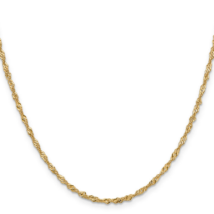 14K Solid Yellow Gold 2mm Singapore Chain Necklace