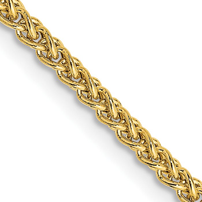 14K Solid Yellow Gold 2mm Spiga Wheat Link Chain Necklace