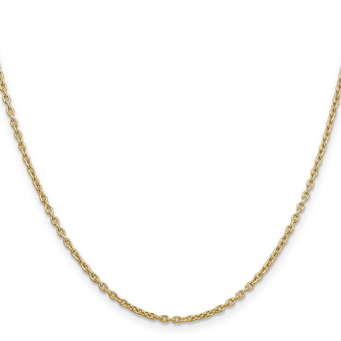 14K Solid Yellow Gold 2mm Round Cable Rolo Link Chain Belcher Necklace