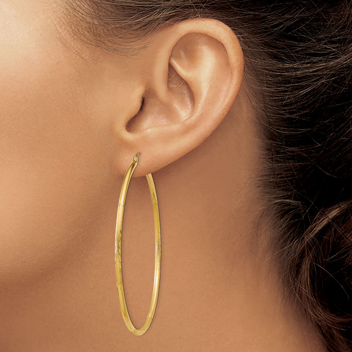 14K Solid Yellow Gold 2mm Round Tube Extra Large Hoop Earrings