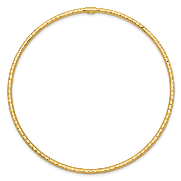 14K Solid Yellow Gold 2mm Tube Slip On Bangle Bracelet