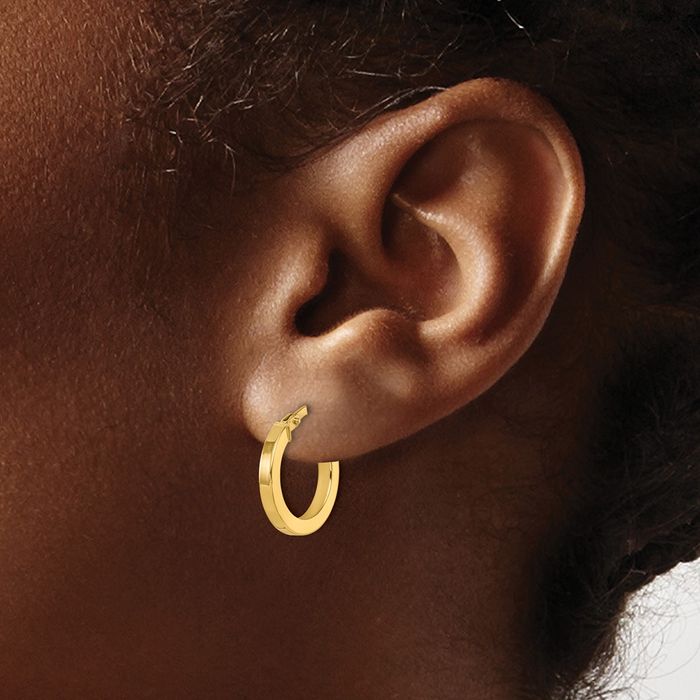 14K Solid Yellow Gold Square Tube Round Small Hoop Earrings