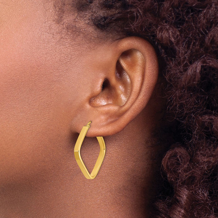 14K Solid Yellow Gold Square Medium Hoop Earrings