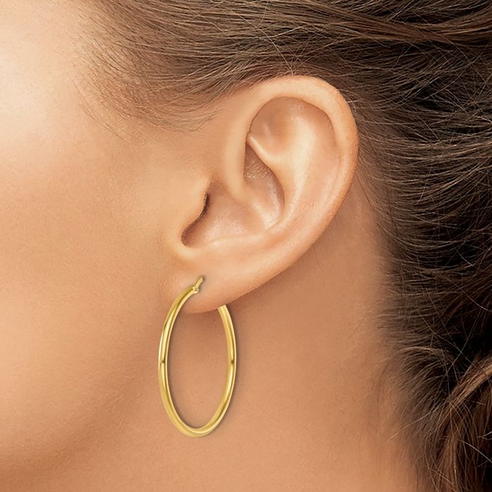 14K Solid Yellow Gold Round Tube Medium Hoop Earrings