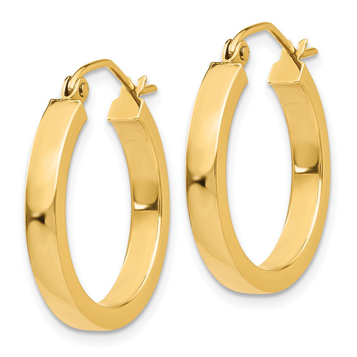 14K Solid Yellow Gold Square Tube Round Medium Hoop Earrings