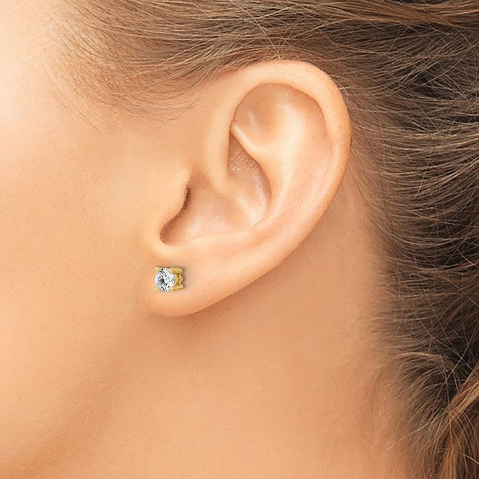 14K Solid Yellow Gold Round Lab Diamond Stud Earrings