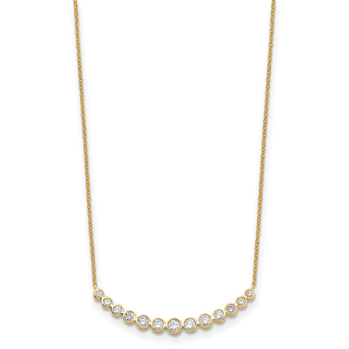 14K Solid Yellow Gold Lab Diamond Graduated Bar Chain Necklace