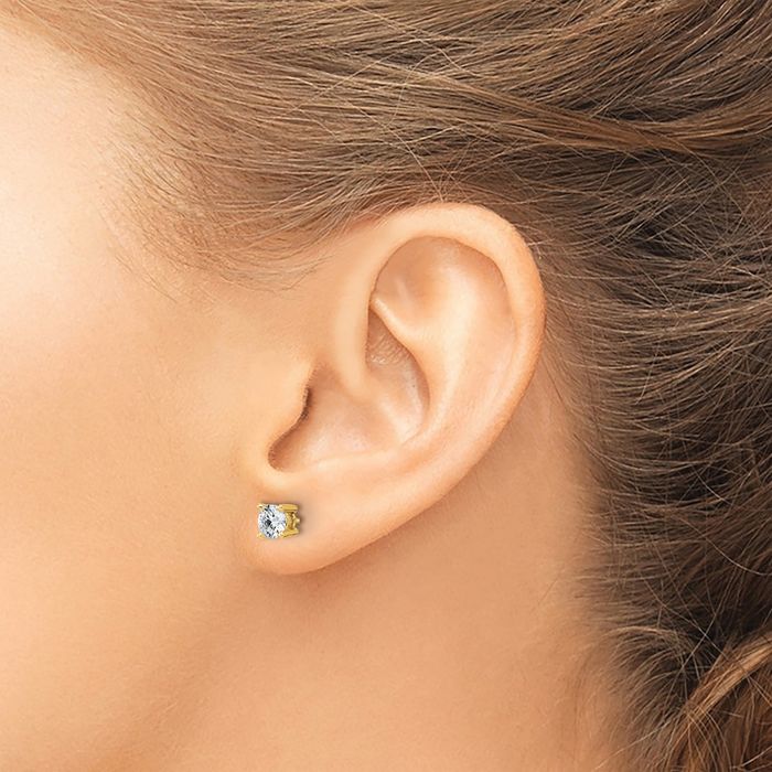 14K Solid Yellow Gold Round Lab Diamond Screw Back Stud Earrings