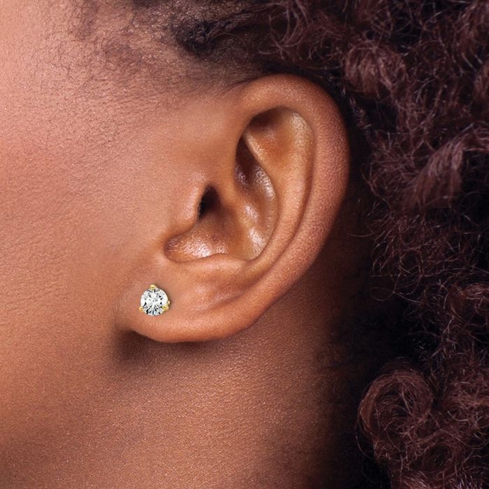 14K Solid Yellow Gold Round Lab Diamond Screw Back Stud Earrings