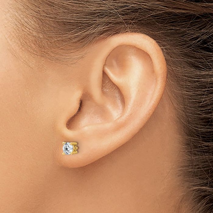 14K Solid Yellow Gold Round Lab Diamond Stud Earrings