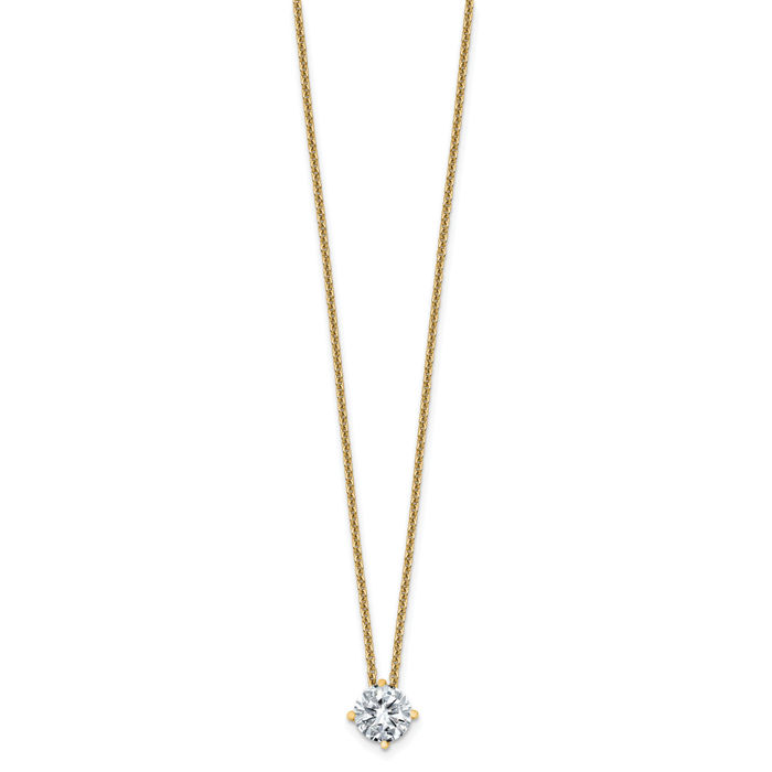 14K Solid Yellow Gold 6mm Round Moissanite Solitaire Chain Necklace