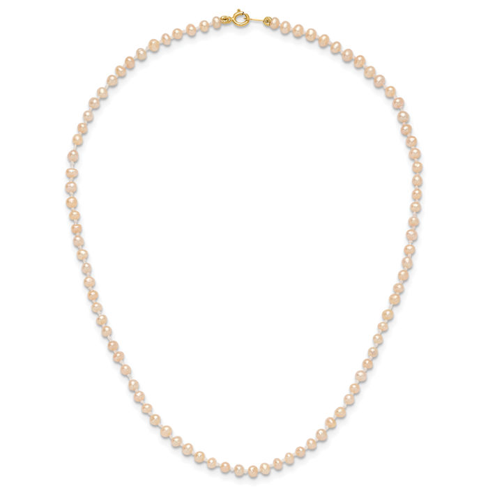 14K Solid Yellow Gold 3mm Pink Round Freshwater Cultured Pearl Chain Necklace - Picture 11 of 12