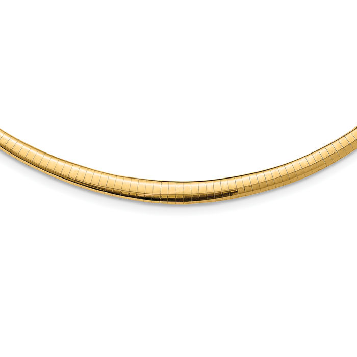 14K Solid Yellow Gold 3/6mm Graduated Reversible Cubetto Omega Snake Chain Herringbone Necklace