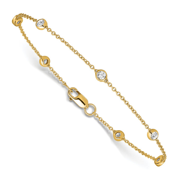 14K Solid Yellow Gold Lab Diamond Nine Station Bracelet Anklet