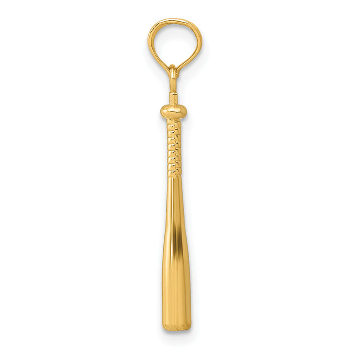 14K Solid Yellow Gold Baseball Bat Necklace Softball Charm Sports Pendant