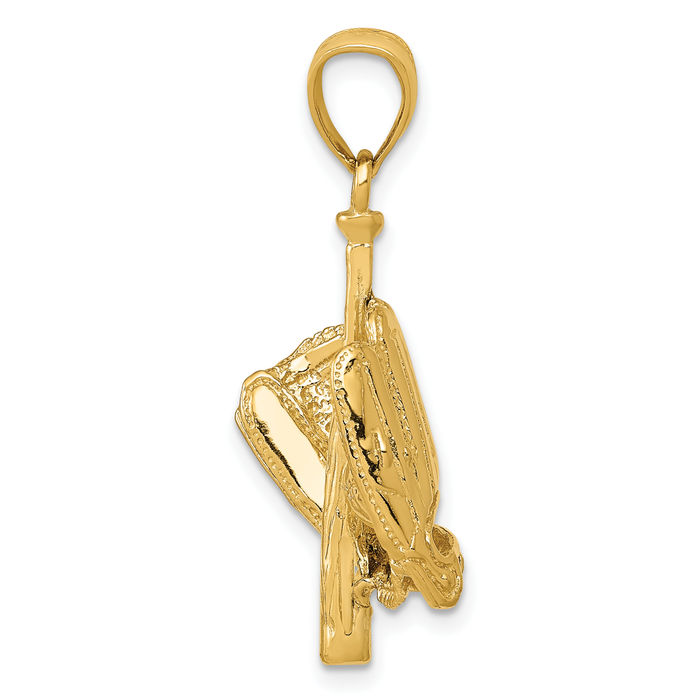 14K Solid Yellow Gold Glove Bat Baseball Necklace Softball Charm Sports Pendant