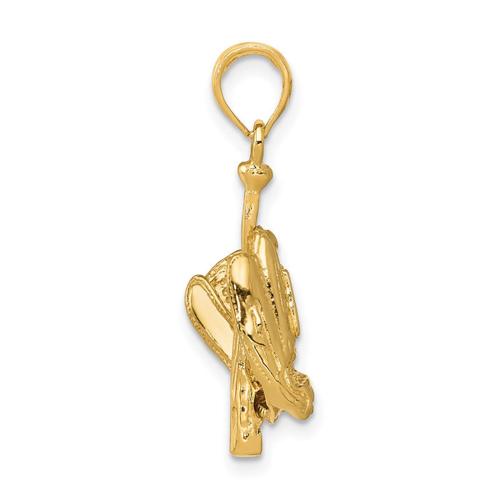 14K Solid Yellow Gold Glove Bat Baseball Necklace Softball Charm Sports Pendant