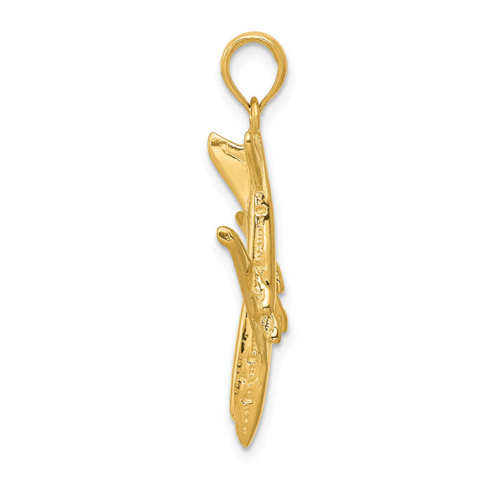 14K Solid Yellow Gold Jet Airplane Necklace Chain Pendant Charm