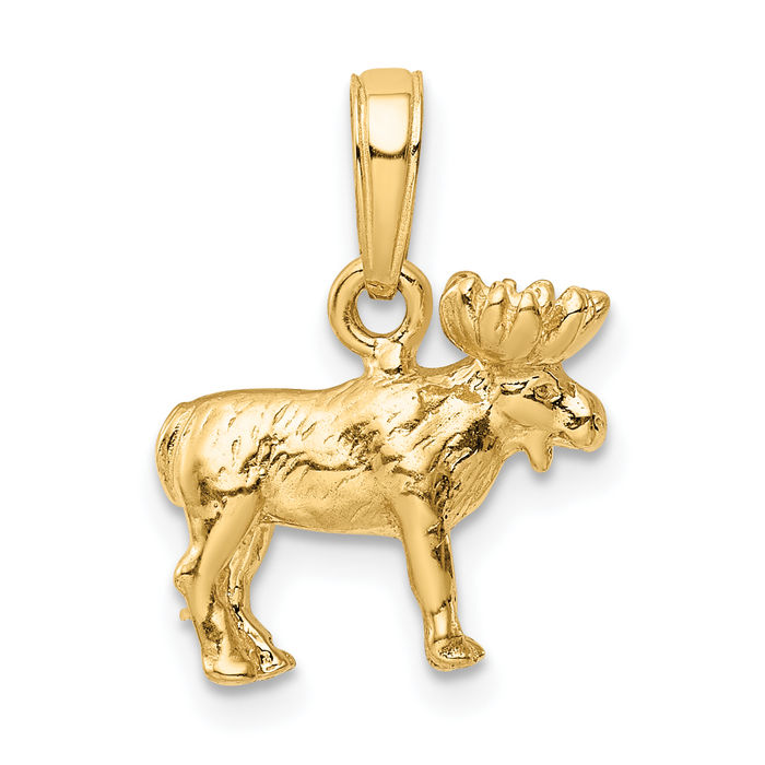 14K Solid Yellow Gold Moose Necklace Chain Pendant Charm