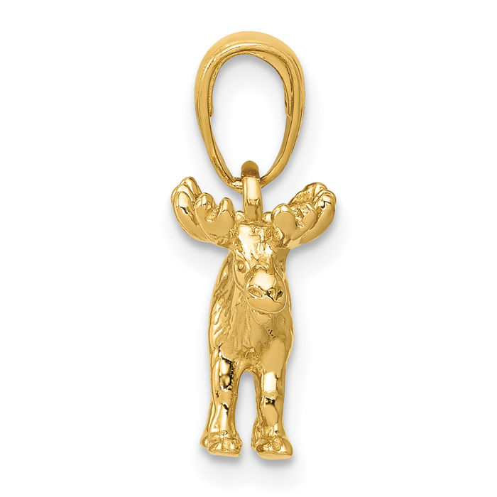 14K Solid Yellow Gold Moose Necklace Chain Pendant Charm