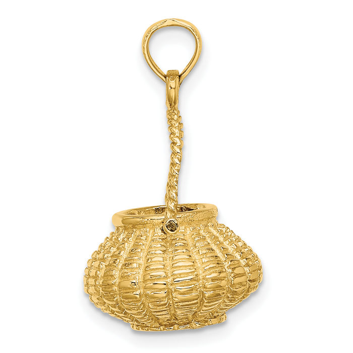 14K Solid Yellow Gold Dangling Flower Lightship Nantucket Basket Necklace Hanging Charm Pendant