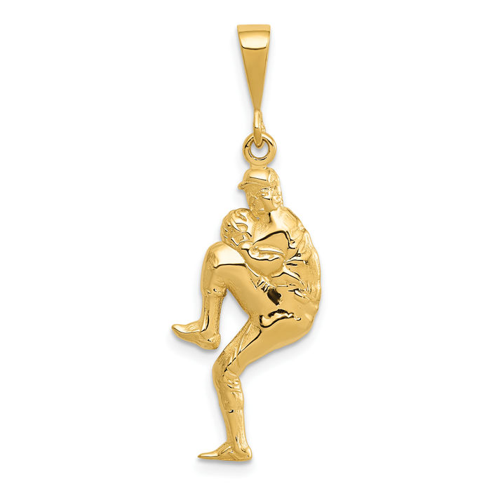 14K Solid Yellow Gold Pitcher Baseball Necklace Softball Charm Sports Pendant