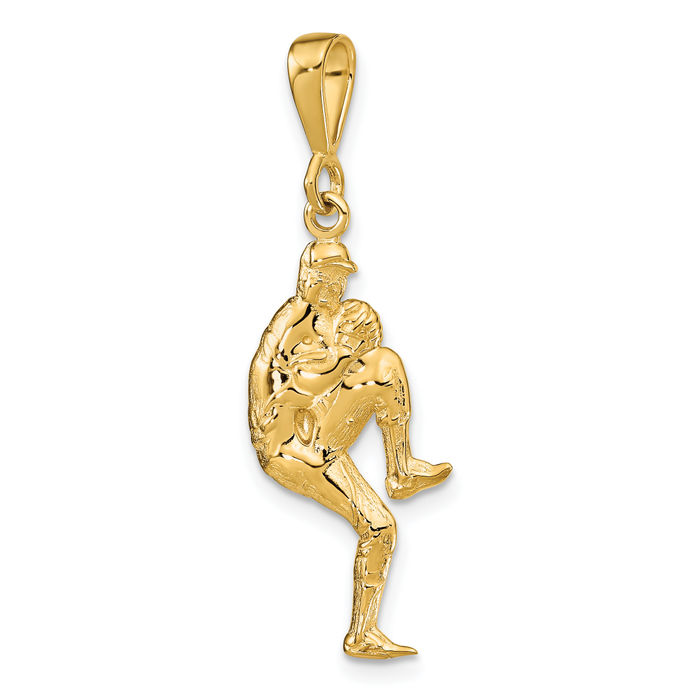 14K Solid Yellow Gold Pitcher Baseball Necklace Softball Charm Sports Pendant