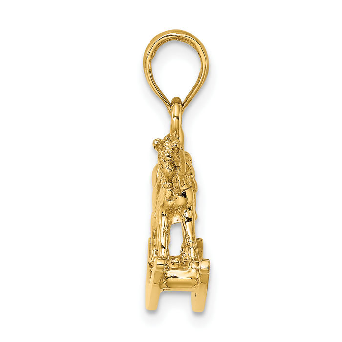 14K Solid Yellow Gold Rocking Horse Head Necklace Animal Lover Pendant Equestrian Charm