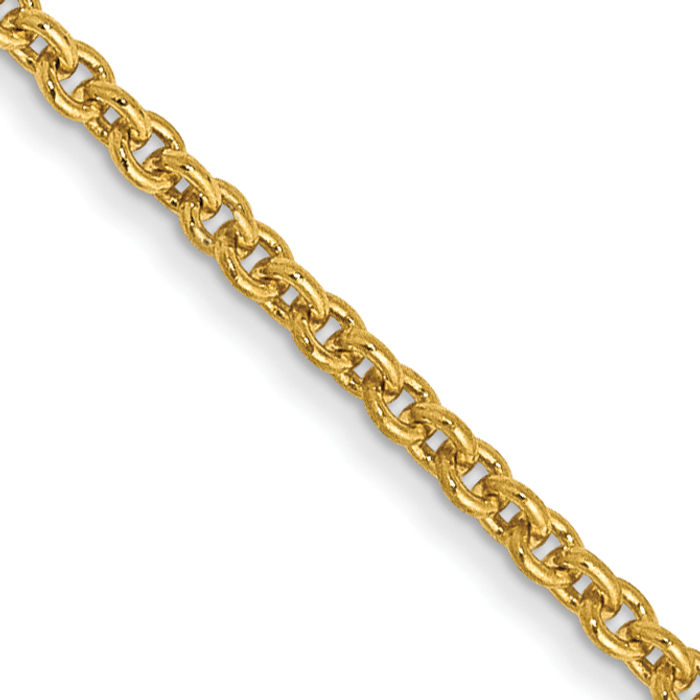 14K Solid Yellow Gold 1.4mm Round Cable Rolo Link Chain Belcher Necklace