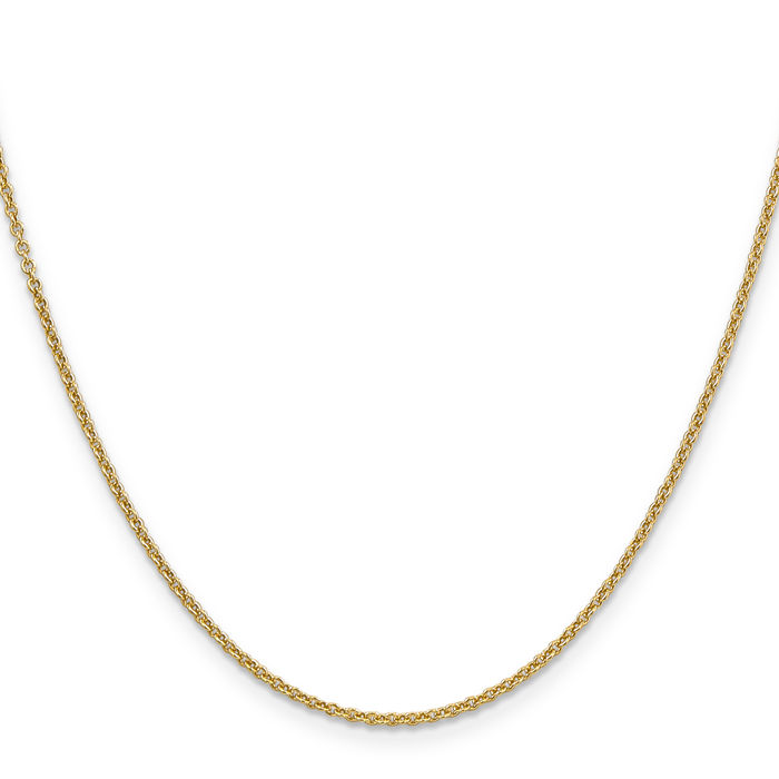 14K Solid Yellow Gold 1.6mm Round Cable Rolo Link Chain Belcher Necklace