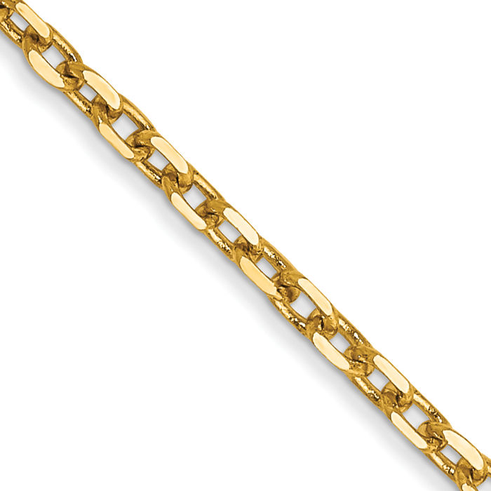 14K Solid Yellow Gold 1.8mm Round Cable Rolo Link Chain Belcher Necklace